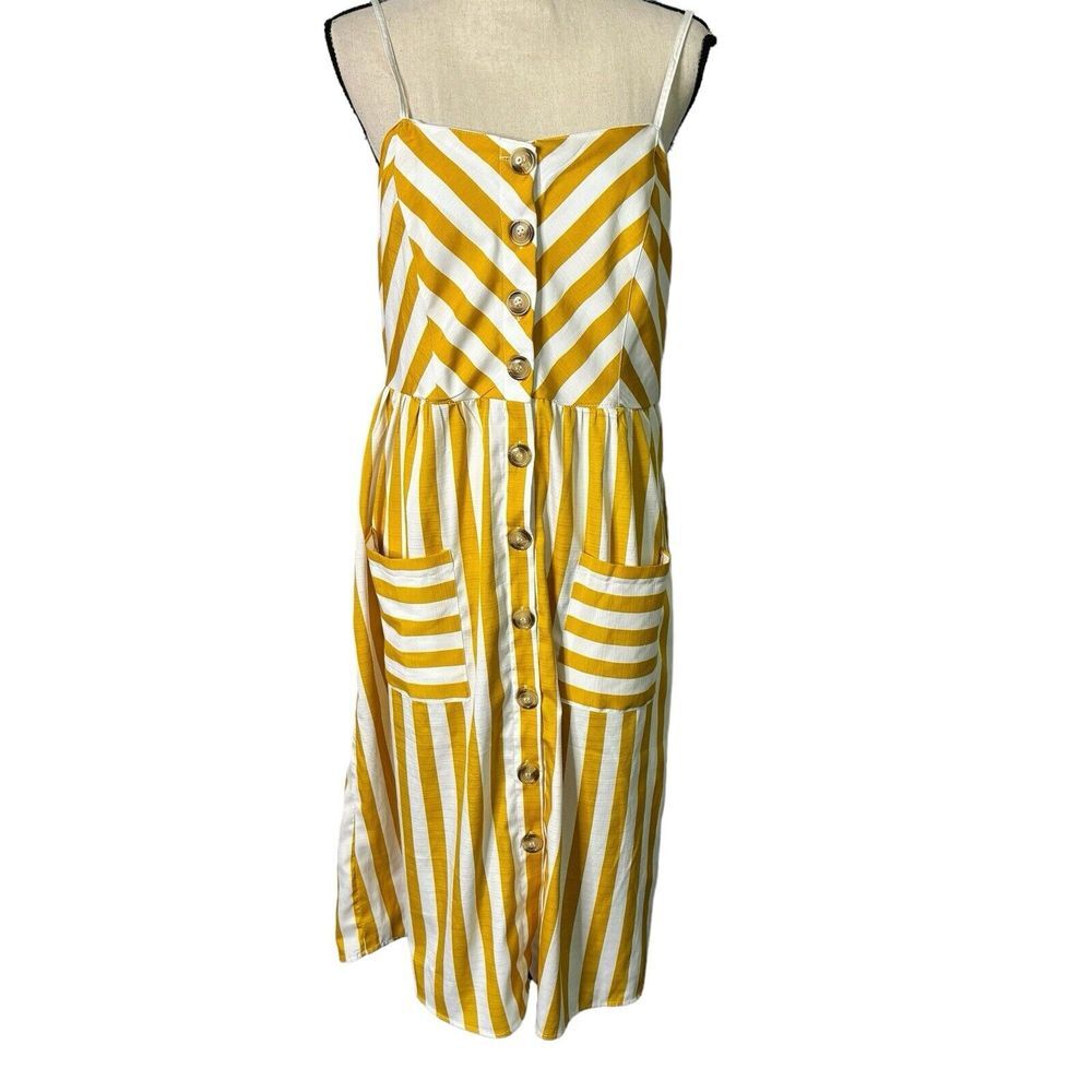 Style House Sun Dress Womens XL Striped Summer Vacation Beach Pockets Front Cami